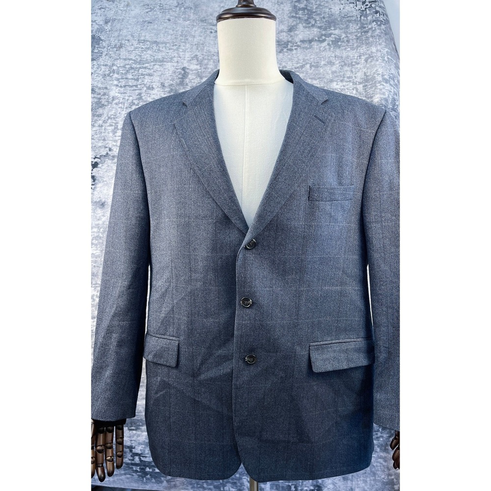 Ralph Ralph Lauren Blazer 46R Blue Wool USA Herringbone Windowpane Sport Coat